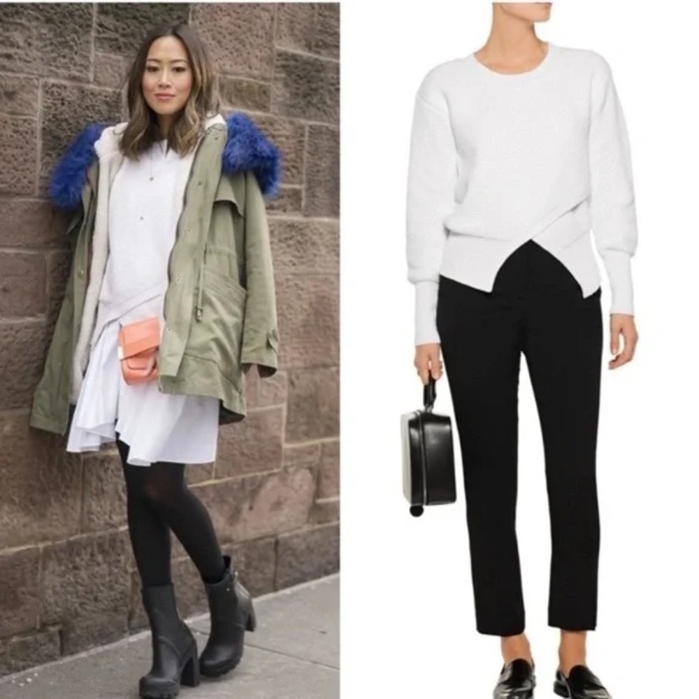 Marissa Webb Eva Asymmetric Front Crew Neck White Sweater (SW2)